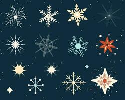 conjunto de mano dibujado copos de nieve. Navidad ilustración, linda copos de nieve. vector
