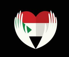 Sudan Flag Heart Emblem With Hands Middle East country Icon Vector Illustration Abstract Design Element