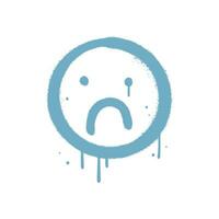 triste cara firmar emoji en rociar pintar urbano pintada estilo. emoticon símbolo vector ilustración con gotas y fugas