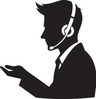 call center operator with headset black color silhouette vector