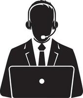 call center operator with headset black color silhouette vector