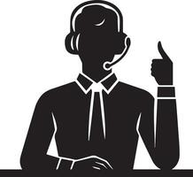 call center operator with headset black color silhouette vector