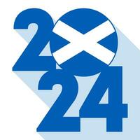 Happy New Year 2024, long shadow banner with Scotland flag inside. Vector illustration.