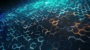 Abstract technological hexagonal background digital Technology Network Background Illustration Futuristic point wave. photo