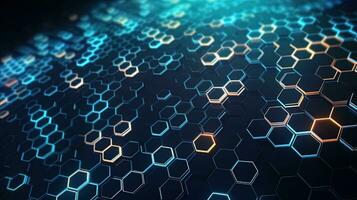 Abstract technological hexagonal background digital Technology Network Background Illustration Futuristic point wave. photo