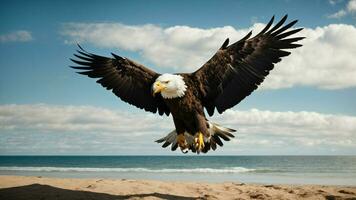 un hermosa verano día con azul cielo y un solitario de Steller mar águila terminado el playa ai generativo foto