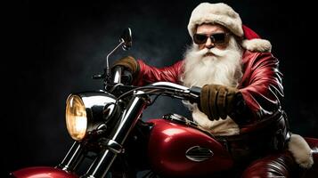 ai generative  Cool biker santa with sunglasses on a motorbike photo