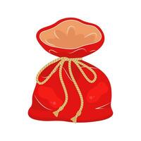 Red bag Santa Claus. Large sack holiday for gifts. Big bagful for New Year and Christmas vector. vector