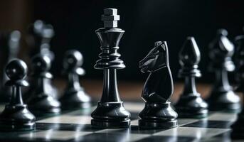 Banner with Chess Battle on Game Board. AI Generative photo