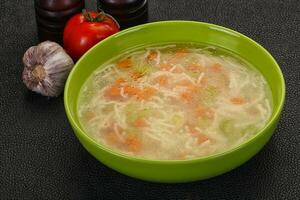 Chicken soup with noodles photo