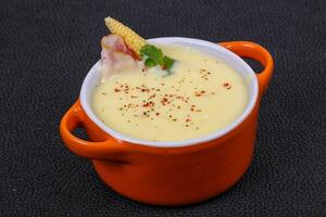 Cheese soup with bacon photo