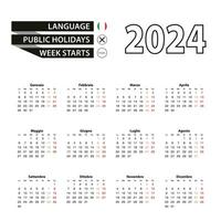 calendario 2024 en italiano idioma, semana empieza en lunes. vector