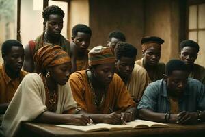 estudiar grupo de africano personas en el Universidad biblioteca. ai generativo foto