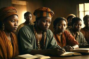 estudiar grupo de africano personas en el Universidad biblioteca. ai generativo foto