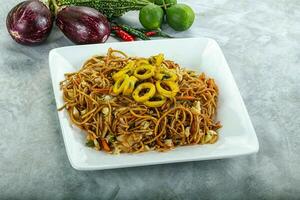 Stir fried noodles with squid photo