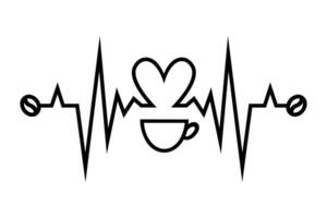 Coffee Heartbeat, vector illustration of cardiogram with coffee cup shape.