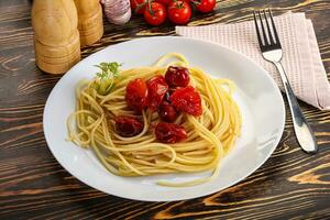 Italian pasta spaghetti with tomato photo