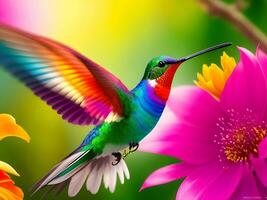 A colorful abstract hummingbird with a colorful background. AI Generative photo