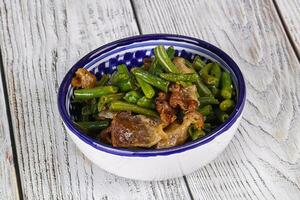 Roasted bacon with green bean photo