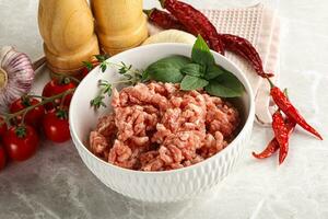 Raw minced pork uncooked meat photo