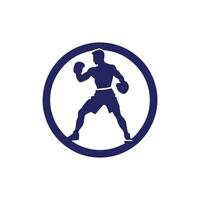 Logo of man icon vector silhouette isolated design in circle bodybuilder, gym concept blue icon