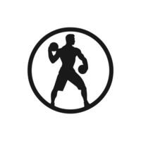 Logo of man icon vector silhouette isolated design in circle bodybuilder, gym concept dark silhouette