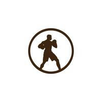 Logo of man icon vector silhouette isolated design in circle bodybuilder, gym concept