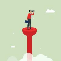 Business man standing on tower looking opportunity to get success, career find, business problems concept vector