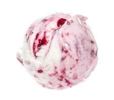 Scoop of strawberry ice cream from top on white background photo