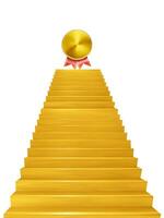 Gold coins at the top of the golden stairs success concept photo