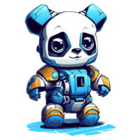 cartone animato panda robot. maglietta, etichetta. divertente cyborg. ai generato png