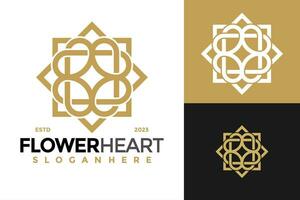 Flower heart ornament Logo design vector symbol icon illustration