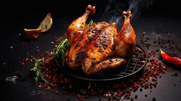 Grilled Chicken Breast Served with Herbs and Lemons. photo