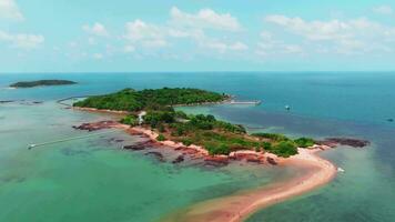 Aerial drone shot of separate sea and beach, Koh Man Nai island, Thailand video