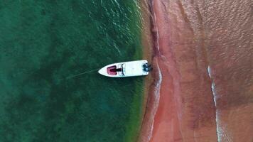 Aerial drone shot of speed boat and separate sea video