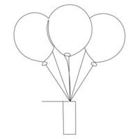 Balloon decoration Continuous single line outline vector art  drawing and illustration