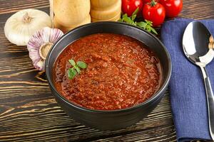 Spanish traditional gazpacho tomato soup photo