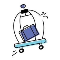 Easy to edit doodle icon of luggage trolley vector