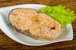 Steamed salmon in the bowl photo