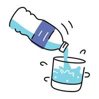 Water bottle and glass, trendy doodle icon vector