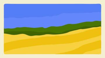 Abstract vector landscape. Field of wheat under bright blue sky.
