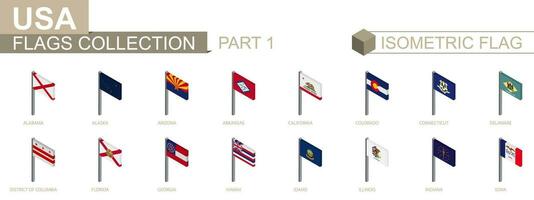 Isometric flag collection, US States set part 1 vector