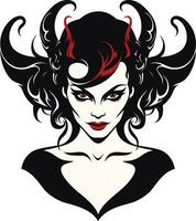 Sultry Enigma Enchanting Beauty Emblem Elegant Devilish Charm Black Demon Icon in Vector