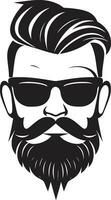 Retro Resurgence Black Vector Portrait of Hipster Chic Creative Culture Monochromatic Vector of Bearded Bohemian