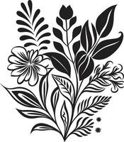 Iconic Paradise Black Logo with Exotic Floral Lush Botanical Beauty Black Floral Logo Vector Icon