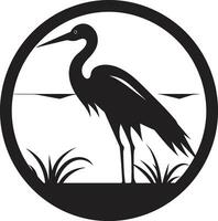 Modern Heron Graphic in Black Black and White Heron Emblem vector