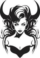 Mystical Temptation Vector Icon of Sinful Demon Dark Enigma Unveiled Seductive Beauty Emblem in Black