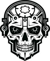 Sleek Tech Symbol The Digital Soul within Metal Industrial Cyber Skull Emblem The Revolution of Design vector