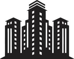 Cityscape Emblem Apartment Building Logo in Black Vector Artistry Unveiled Black Apartment Complex