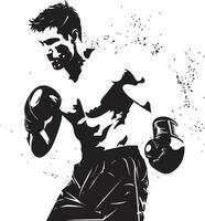 Iconic Strength Unleashed Black Emblem Design Black and Dynamic Boxing Man Vector Symbol